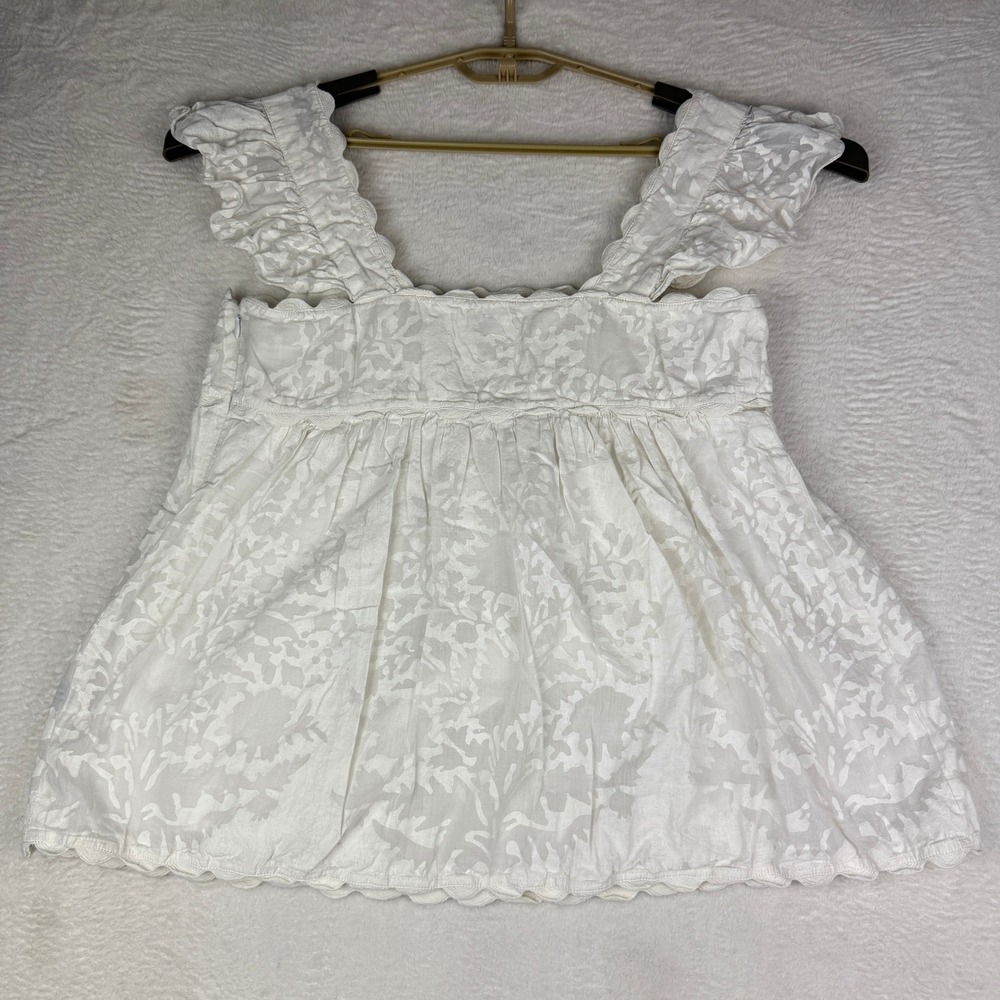 Juliet Dunn London Womens 2 US 6/8 White Cotton Babydoll Top Ruffle Boho - Picture 8 of 12